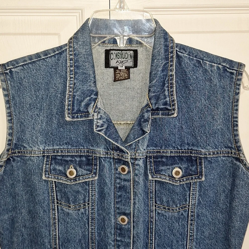 Vintage Construction 1917 heavy fitted denim dress - sleeveless button up - 13